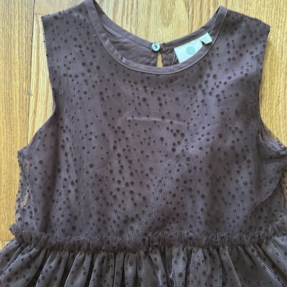 Enfant sz 7 layered brown spotted dress, tulle and cotton lining NWOT never worn - Picture 2 of 7